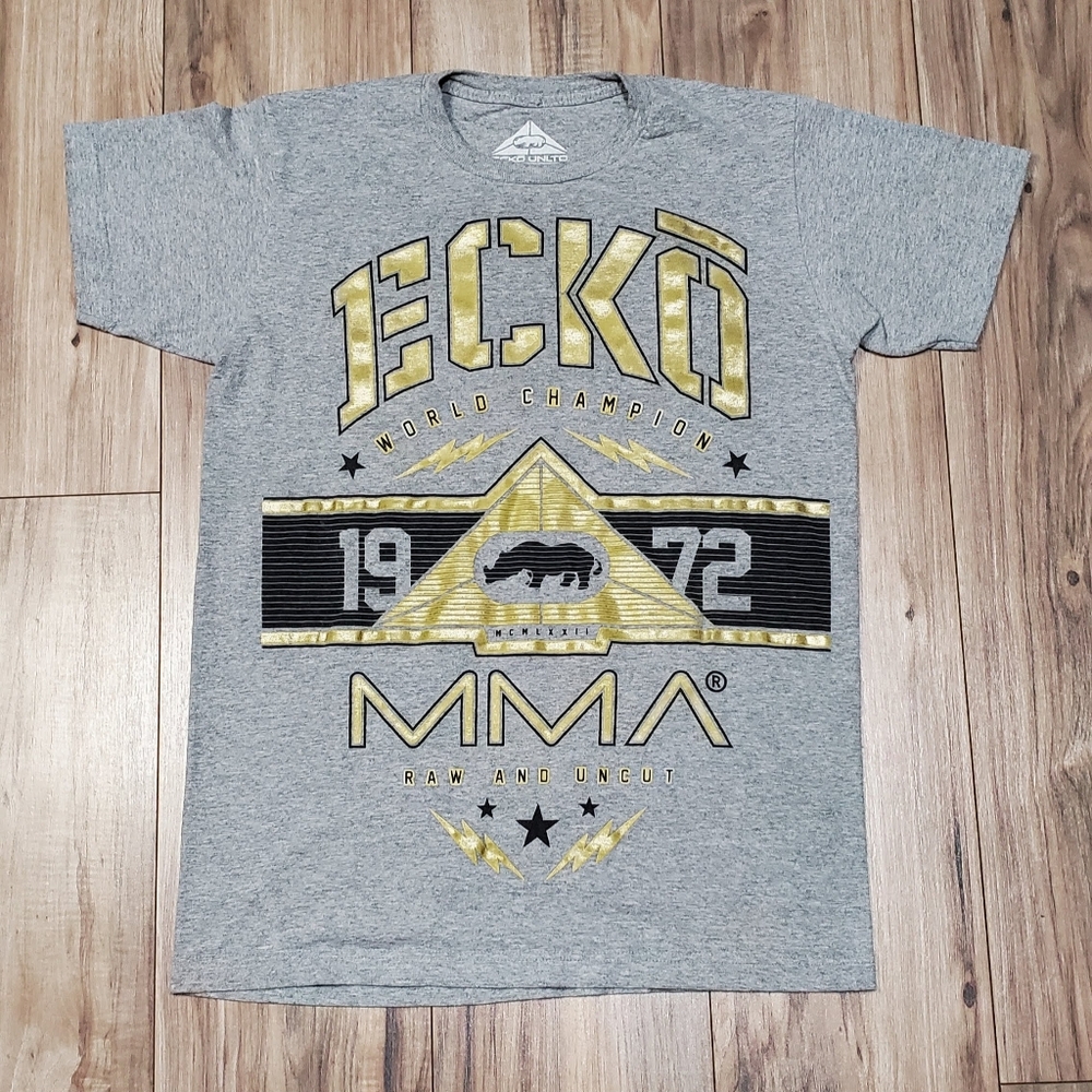 3/$20 Ecko UNLTD MMA T Shirt Mens Size Small Grey Gold Short Sleeve